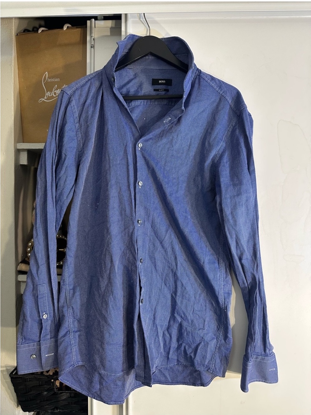 BOSS Men's Blue Textured Button-Up Dress Shirt
